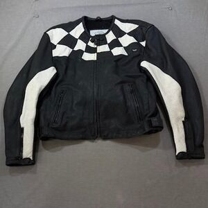 Triumph Motorcycle Leather Perforated Jacket Black White Racing Style 48‎ L